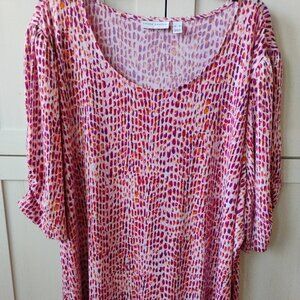 Susan Graver Liquid Knit Ruched Elbow Sleeve  Scoop Neck Print Top-5X- NWOT